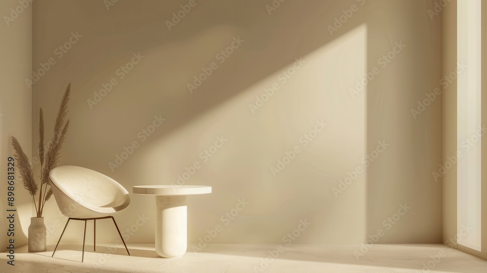 Aufkleber a white chair and table sit in a minimalist room, bathed in natural light streaming through a window