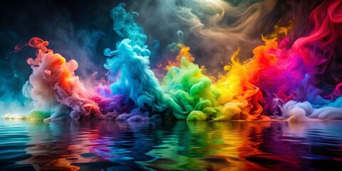 Fototapeta premium Abstract Rainbow Ink Clouds Reflected in Water, abstract, photography, ink, water, cloud, reflection