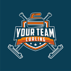 Curling logo vector illustration, Vector sport logo curling with curling stone, Curling sport with stone