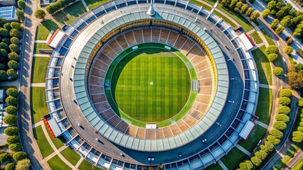 Aerial View of Cricket Stadium, Drone Photography, Green Field, Stadium Design, Cricket, Stadium, Sports