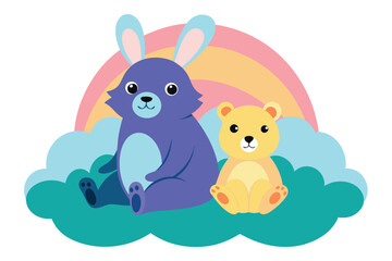 Cute pink bunny with Easter egg, a happy holiday illustration