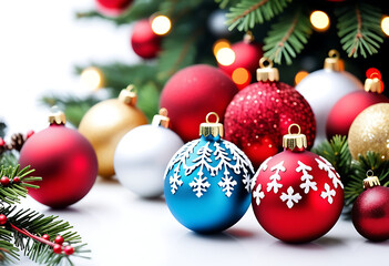 Obraz premium christmas decorations baubles white backdrop high resolution high details vibrant