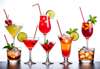 collection cocktails isolated white background high resolution high details vibrant