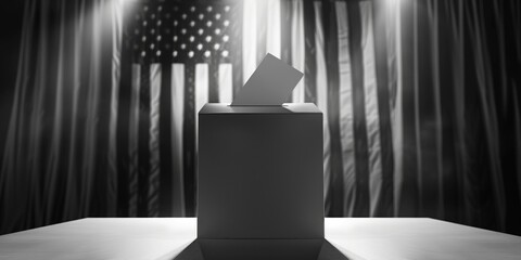 A black and white photo of a voting box with a ballot compartment