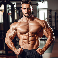 Fototapeta premium young muscular man standing at gym