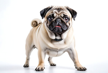 Obraz premium funny cute playful pug dog isolated white background high resolution high details vibrant