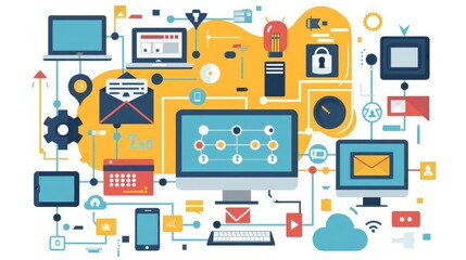 Network flat design top view theme information technology water color vivid