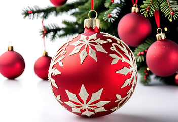 red christmas ball isolated white background high resolution high details vibrant