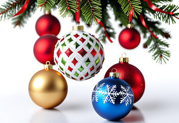 set various christmas ornaments transparent white background high resolution high details vibrant