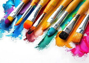Obraz premium colorful paintbrushes with bright oil paint strokes