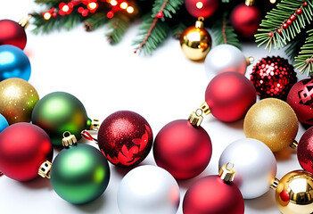 top view christmas balls decoration ornaments white background high resolution high details vibrant