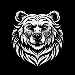 Obraz premium Intimidating Bear Head Vector T-shirt Print in Black and White