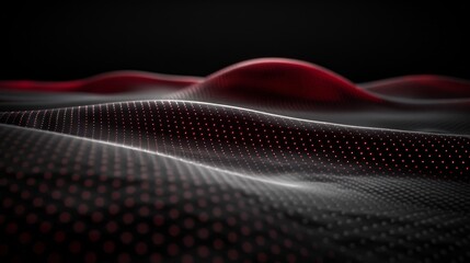 Abstract red digital wave flowing over black background with grid pattern
