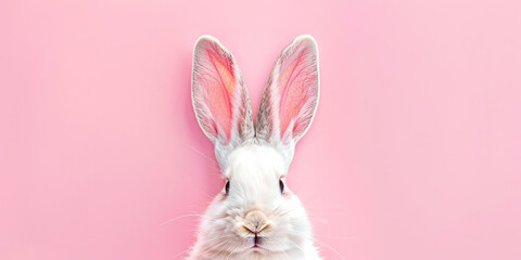 Obraz premium White rabbit on a pink background