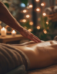 Obraz premium close up of hands making massage session in spa wellness center salon with bokeh background