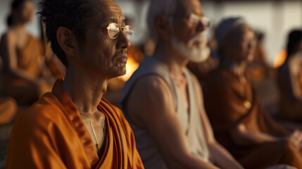 Group of people in meditation practicing mindfulness and relaxation