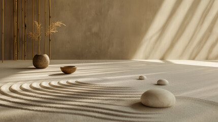 Zen stones with sand patterns