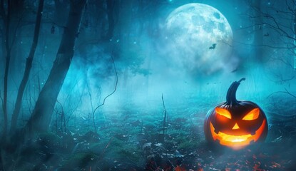 Naklejka premium Haunted Forest with Pumpkin