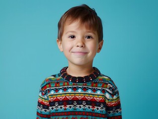 Portrait of cute small school kid smile empty space wear