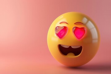 Fototapeta premium adorable 3d emoji with heart eyes glossy finish adds depth to expressive face soft shadows enhance dimensionality playful pose against pastel background