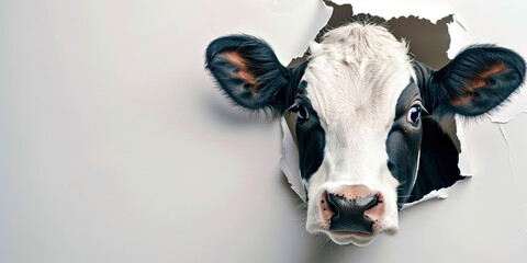 Cow's muzzle peeking out of a hole in wall