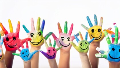 hands painted with smileys isolated on white background
