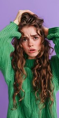 Naklejka premium Portrait photo of wavy haired student messy girl