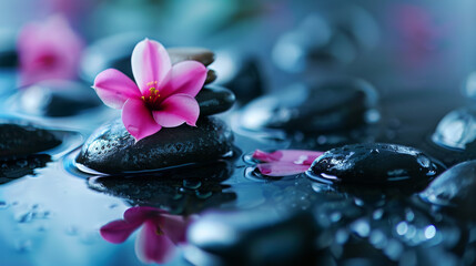 spa stones and orchid background with copy space 