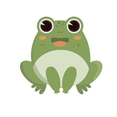 smiling frog. Vector hand drawn cartoon illustration of a cute funny green sitting frog character.