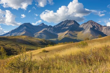Fototapeta premium A scenic view of a mountain range from afar