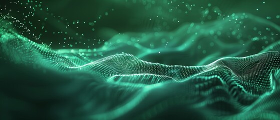 Abstract green particles wave is flowing in cyberspace