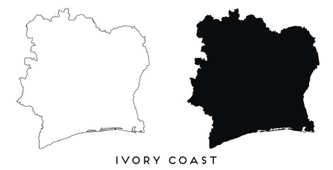 Cote dIvoire Ivory Coast map outline and black silhouette vector