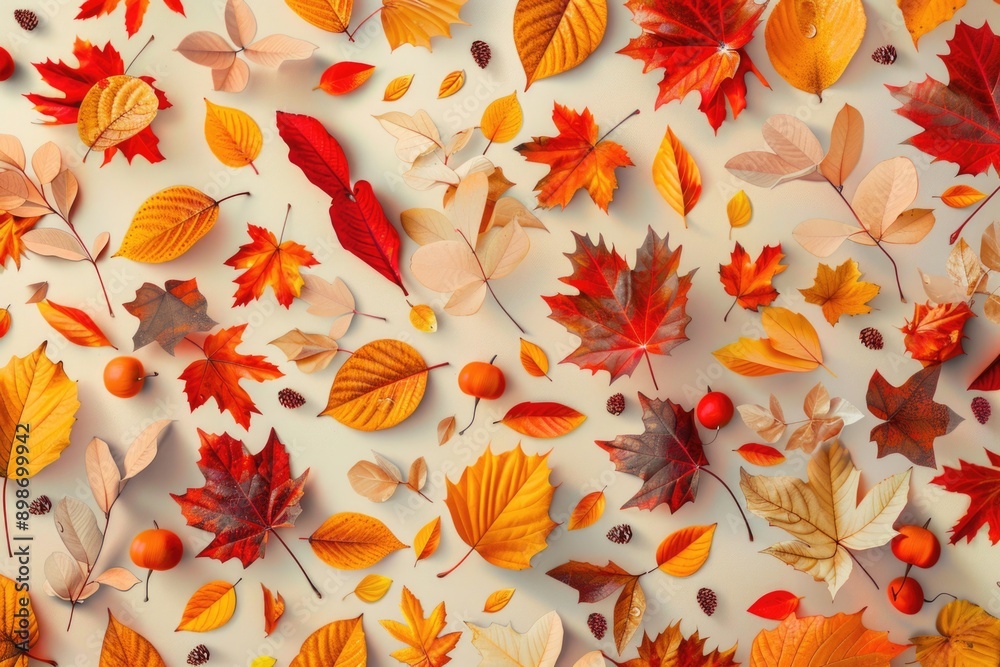 Poster autumn foliage displayed on a clean and simple background, ideal for use in designs related to natur