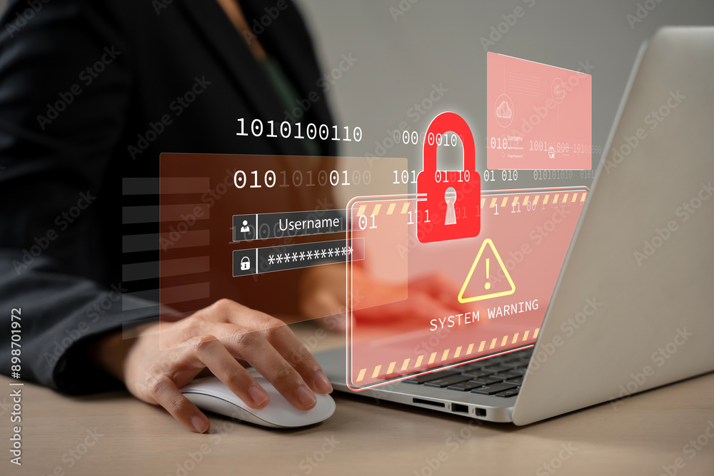 Wall mural system hacked alert after cyber attack on computer network. compromised information concept. interne