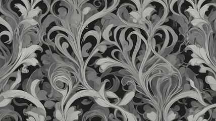 Pattern design with art nouveau style and repetition techniques, gray and black colors