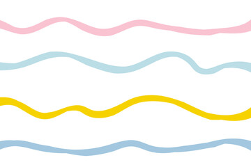 Naklejka premium Naive squiggle pattern with bright pink, yellow, blue and green wavy lines on a light background. Creative abstract squiggle style drawing background