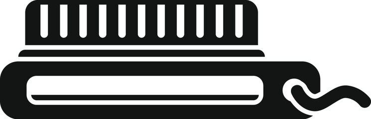 Black silhouette of cleaning brush with handle for pet grooming, isolated on white background