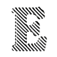 White symbol with black diagonal ultra thin straps. letter e