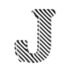 White symbol with black diagonal ultra thin straps. letter j