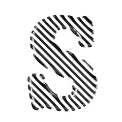 White symbol with black diagonal ultra thin straps. letter s