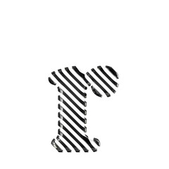 White symbol with black diagonal ultra thin straps. letter r