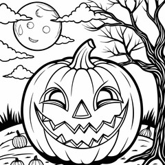halloween pumpkin with halloween,captivating Halloween-themed line art illustration