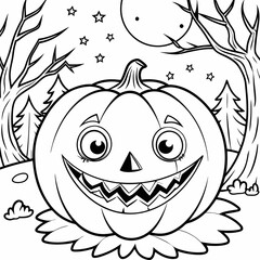 halloween pumpkin with halloween,captivating Halloween-themed line art illustration
