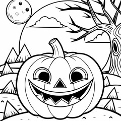halloween pumpkin with halloween,captivating Halloween-themed line art illustration