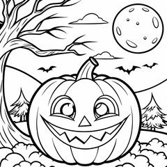 halloween pumpkin with halloween,captivating Halloween-themed line art illustration
