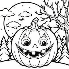 halloween pumpkin with halloween,captivating Halloween-themed line art illustration