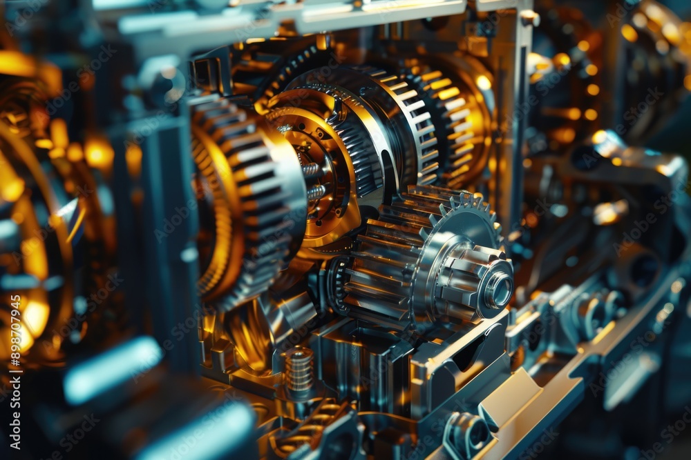 Poster Close-up view of machine gears and mechanisms