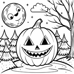halloween pumpkin with halloween,captivating Halloween-themed line art illustration