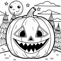halloween pumpkin with halloween,captivating Halloween-themed line art illustration