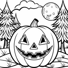 halloween pumpkin with halloween,captivating Halloween-themed line art illustration
